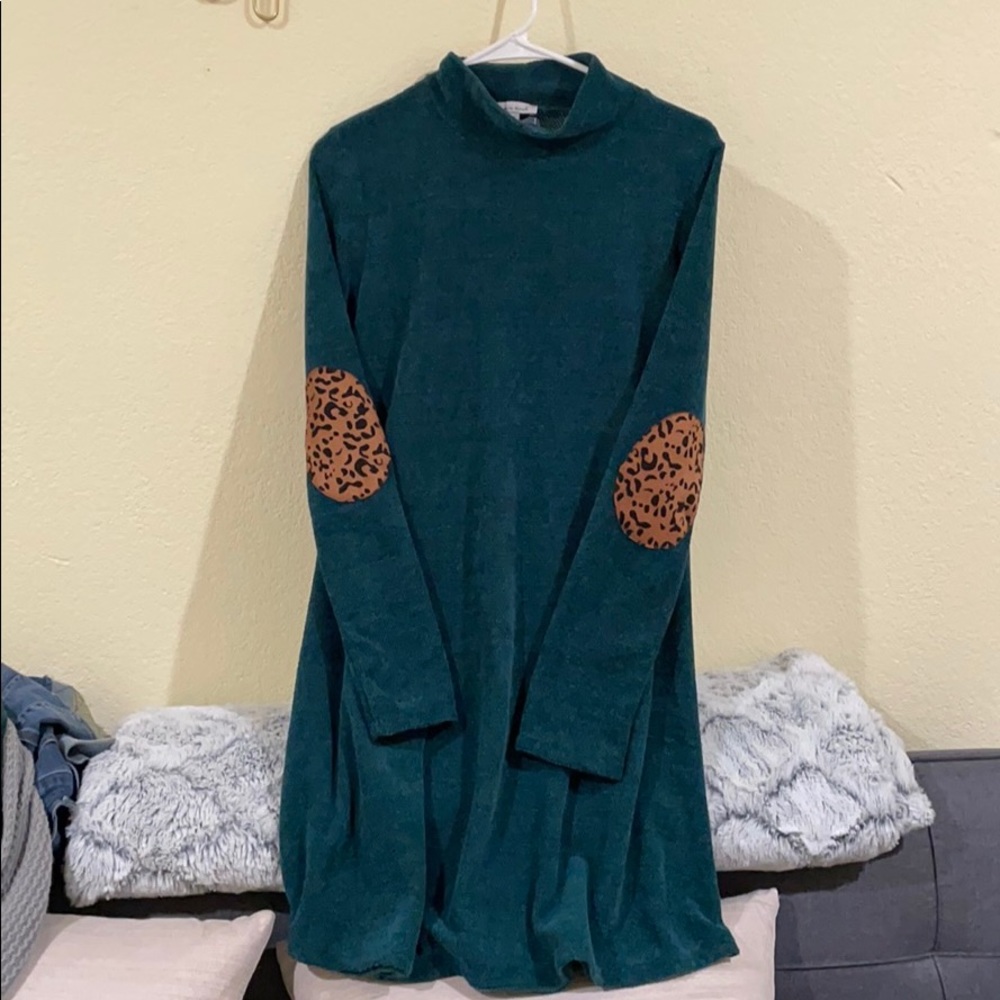 Emerald Green Cheetah High Neck Dress
